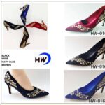 HW-01610 Elegant Embroidered Pointed Toe Heels